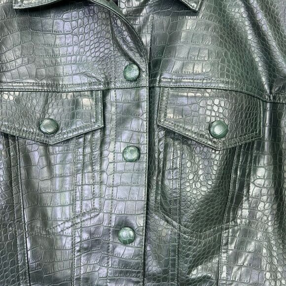 Veronica Beard Hendrix Croc Embossed Faux Leather Jacket Evergreen Green Size 2 - Picture 9 of 13